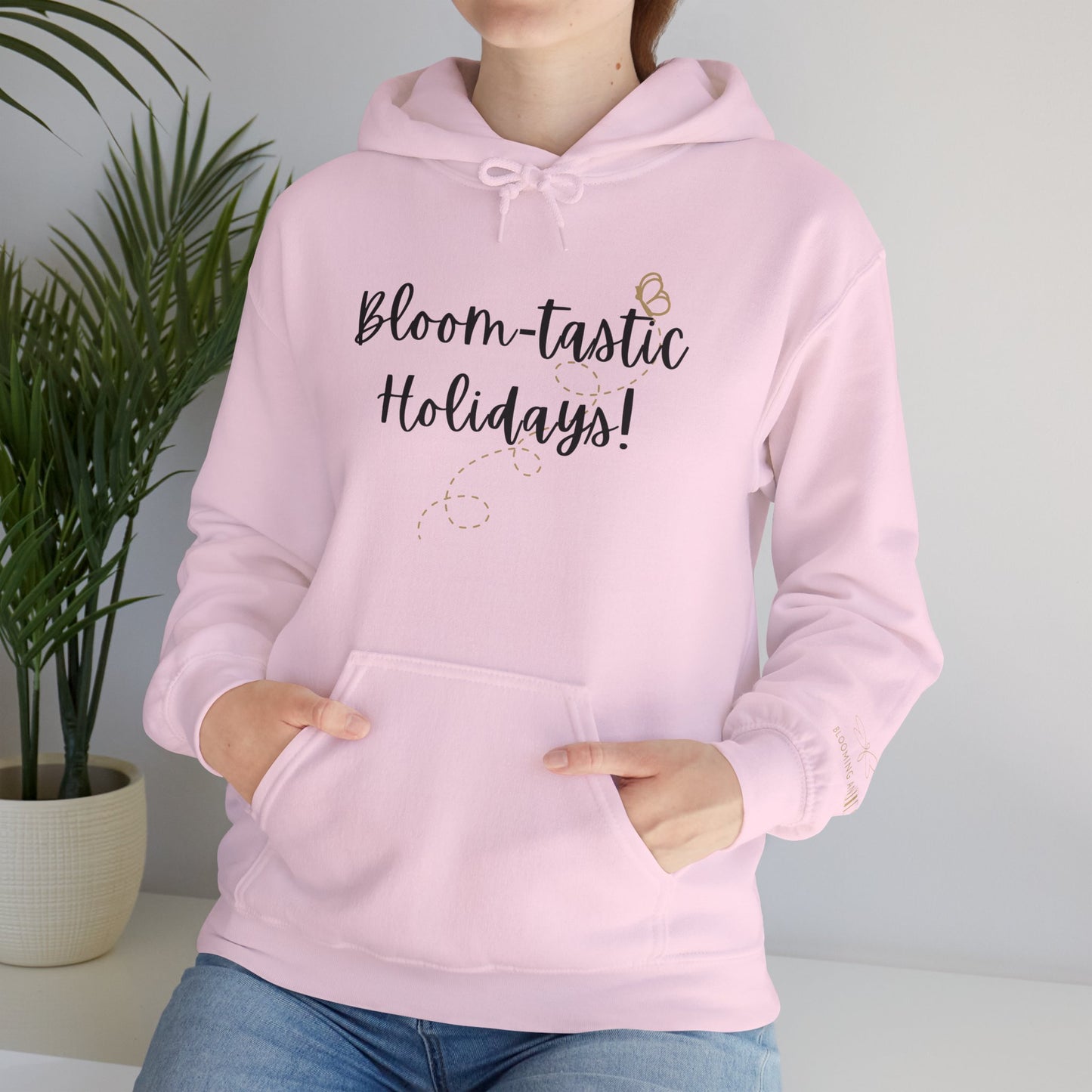 Unisex Bloom-tastic Holidays Hooded Sweatshirt with Printed Sleeve