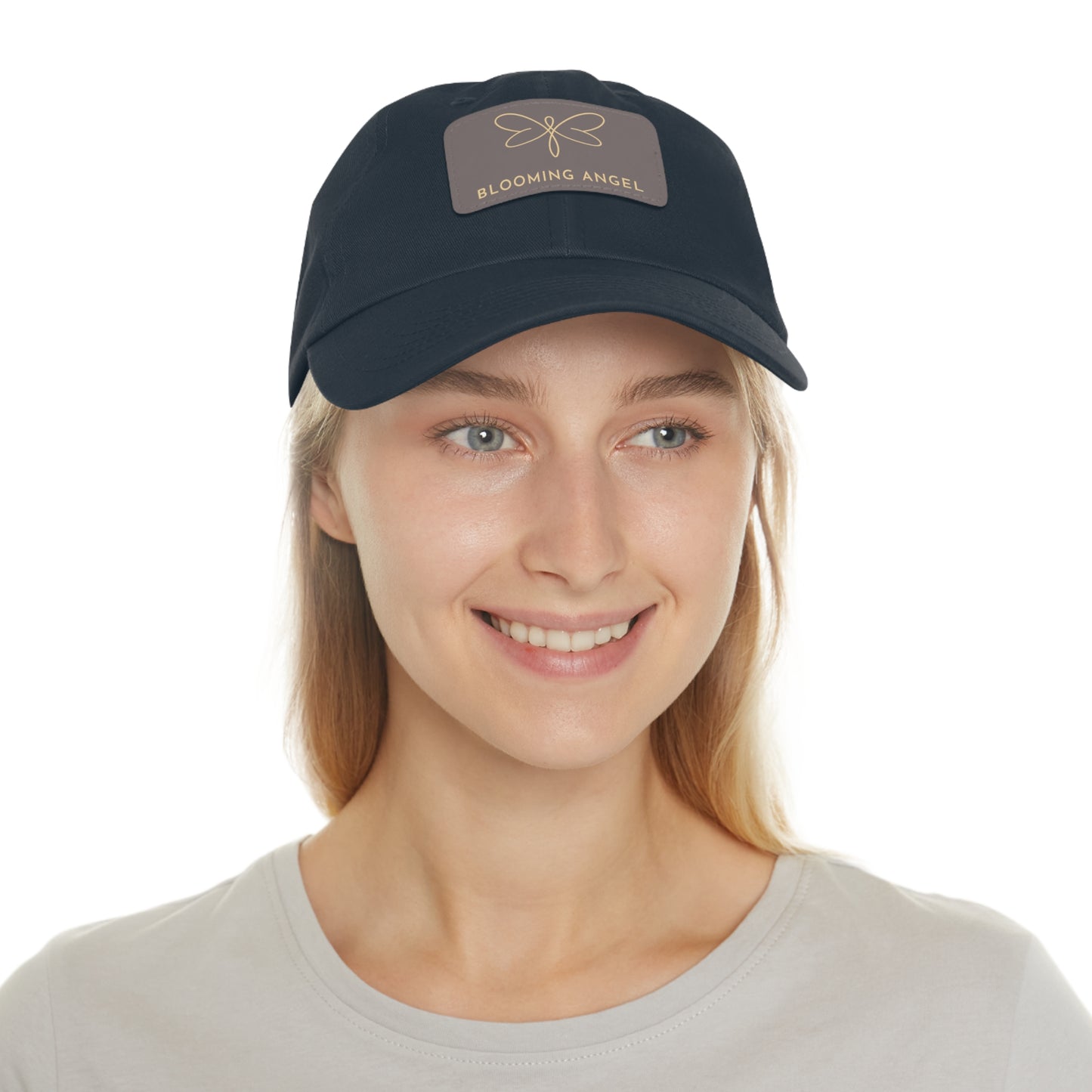 Blooming Angel Dad Hat with Rectangular Leather Patch