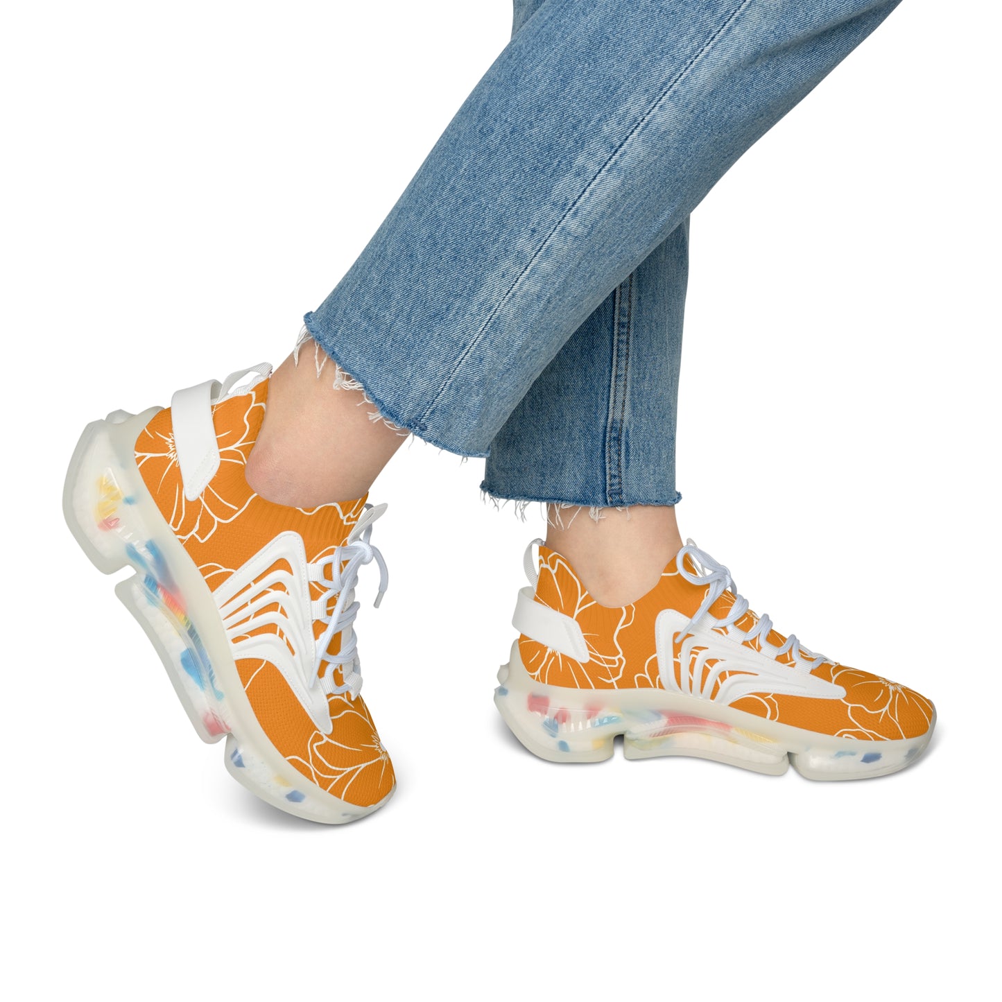 Women's Mesh Sneakers | Orange Floral Patterns