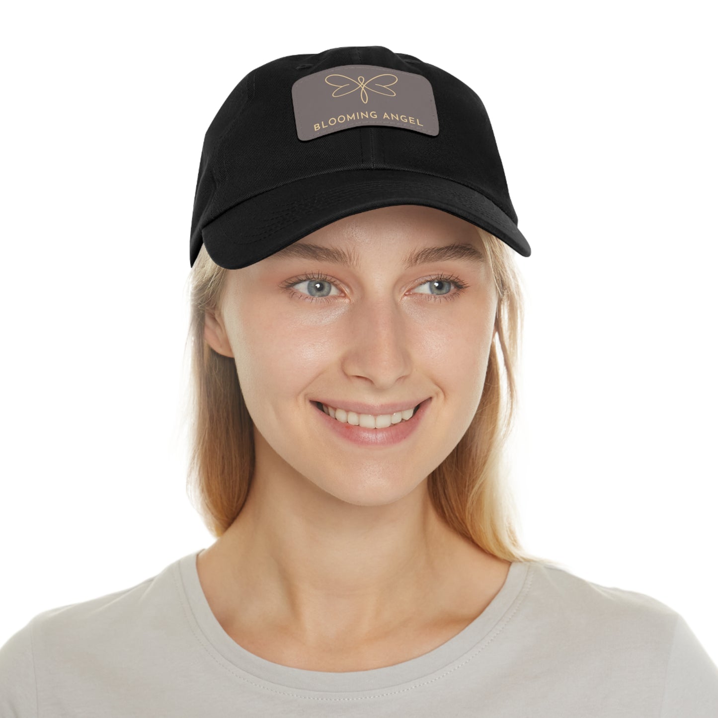 Blooming Angel Dad Hat with Rectangular Leather Patch