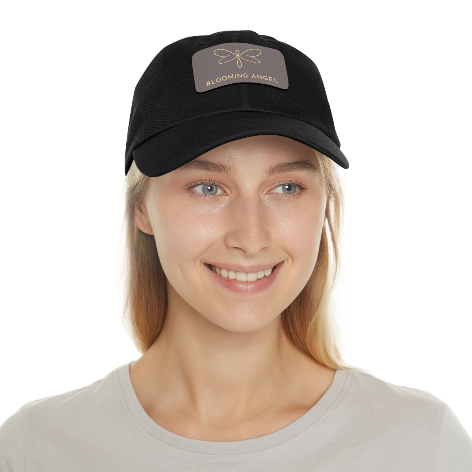 Blooming Angel Dad Hat with Rectangular Leather Patch