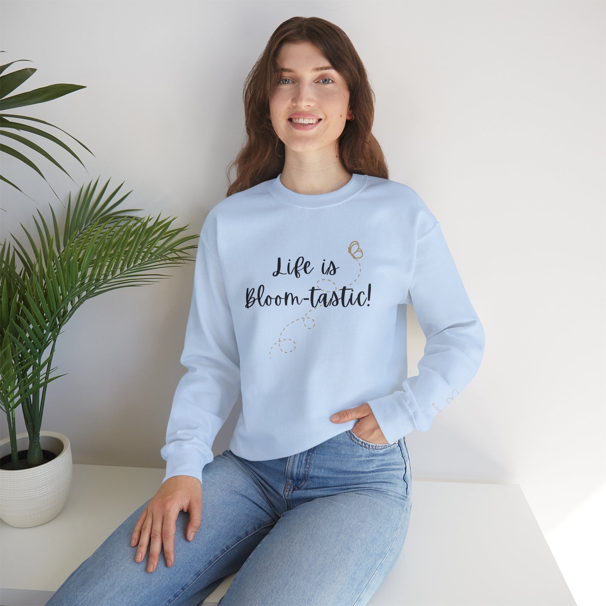 Life is Bloom-tastic Unisex Crewneck Sweatshirt with Printed Sleeve