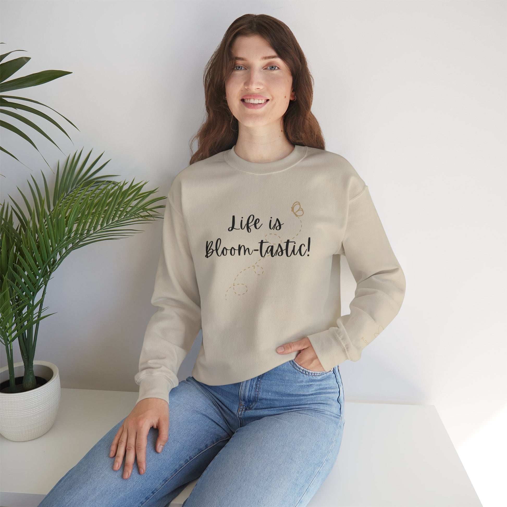 Life is Bloom-tastic Unisex Crewneck Sweatshirt with Printed Sleeve