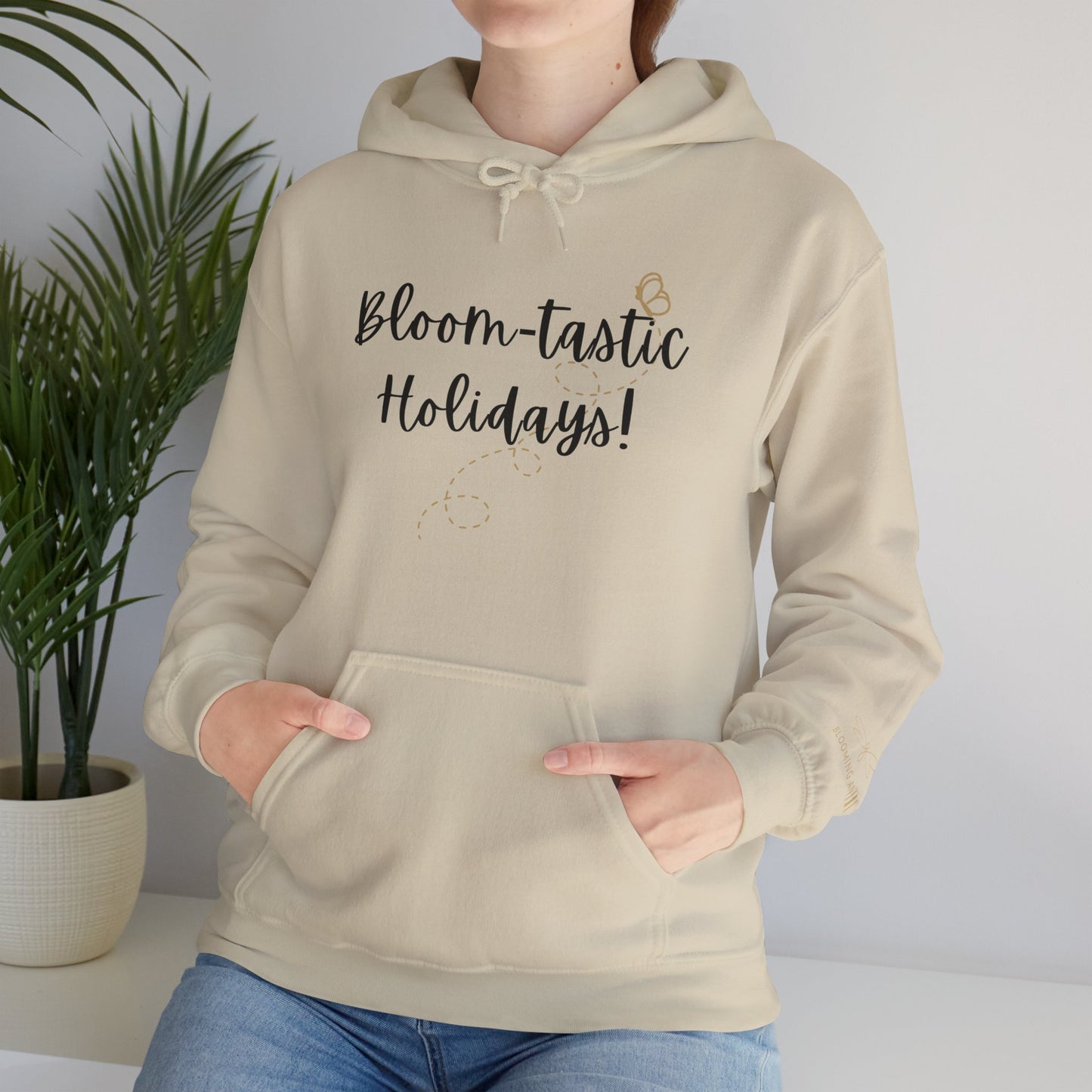 Unisex Bloom-tastic Holidays Hooded Sweatshirt with Printed Sleeve