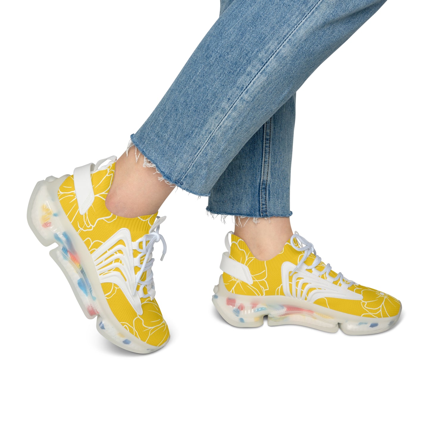 Women's Mesh Sneakers | Yellow Floral Patterns