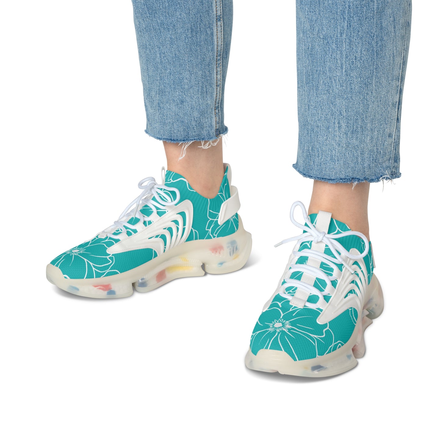 Women's Mesh Sneakers | Turquoise Floral Patterns