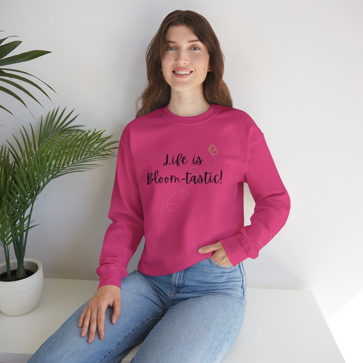 Life is Bloom-tastic Unisex Crewneck Sweatshirt with Printed Sleeve