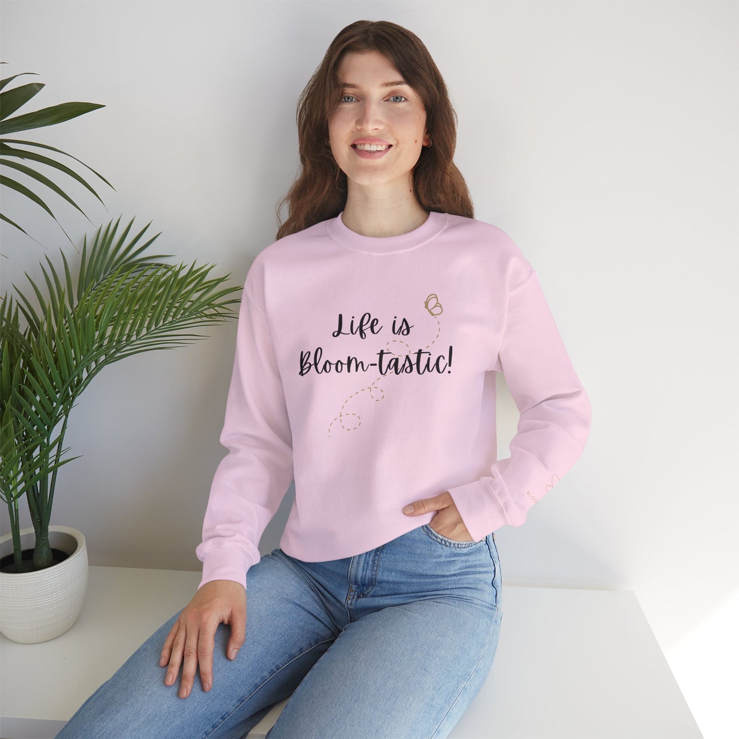 Life is Bloom-tastic Unisex Crewneck Sweatshirt with Printed Sleeve