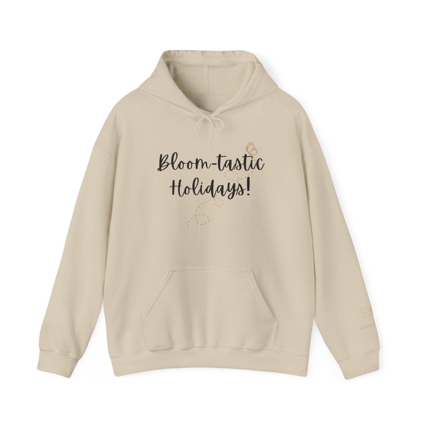 Unisex Bloom-tastic Holidays Hooded Sweatshirt with Printed Sleeve