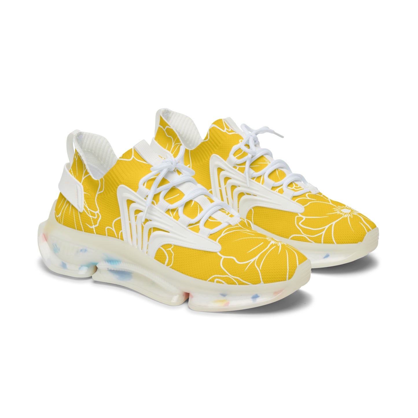 Women's Mesh Sneakers | Yellow Floral Patterns