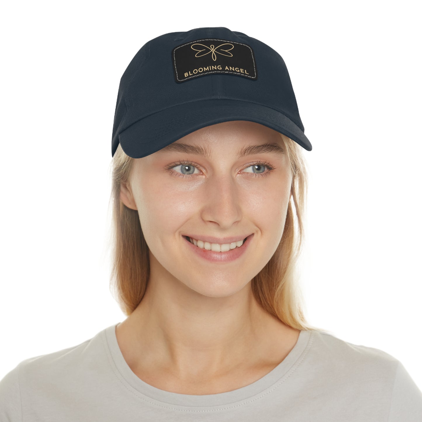 Blooming Angel Dad Hat with Rectangular Leather Patch