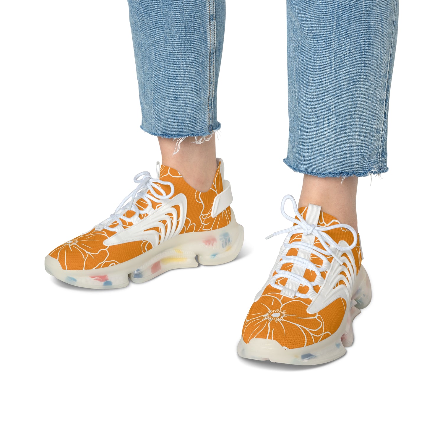 Women's Mesh Sneakers | Orange Floral Patterns