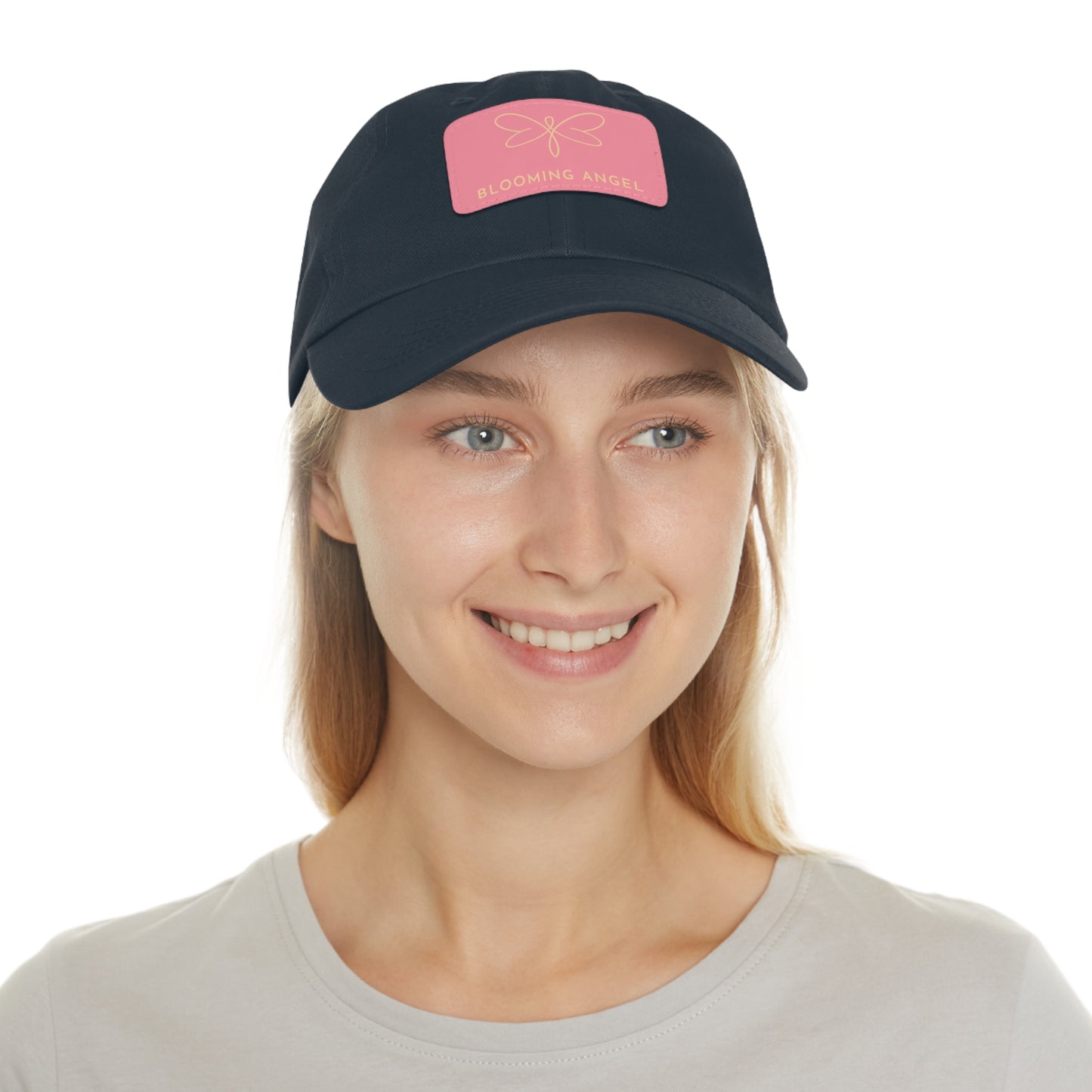 Blooming Angel Dad Hat with Rectangular Leather Patch