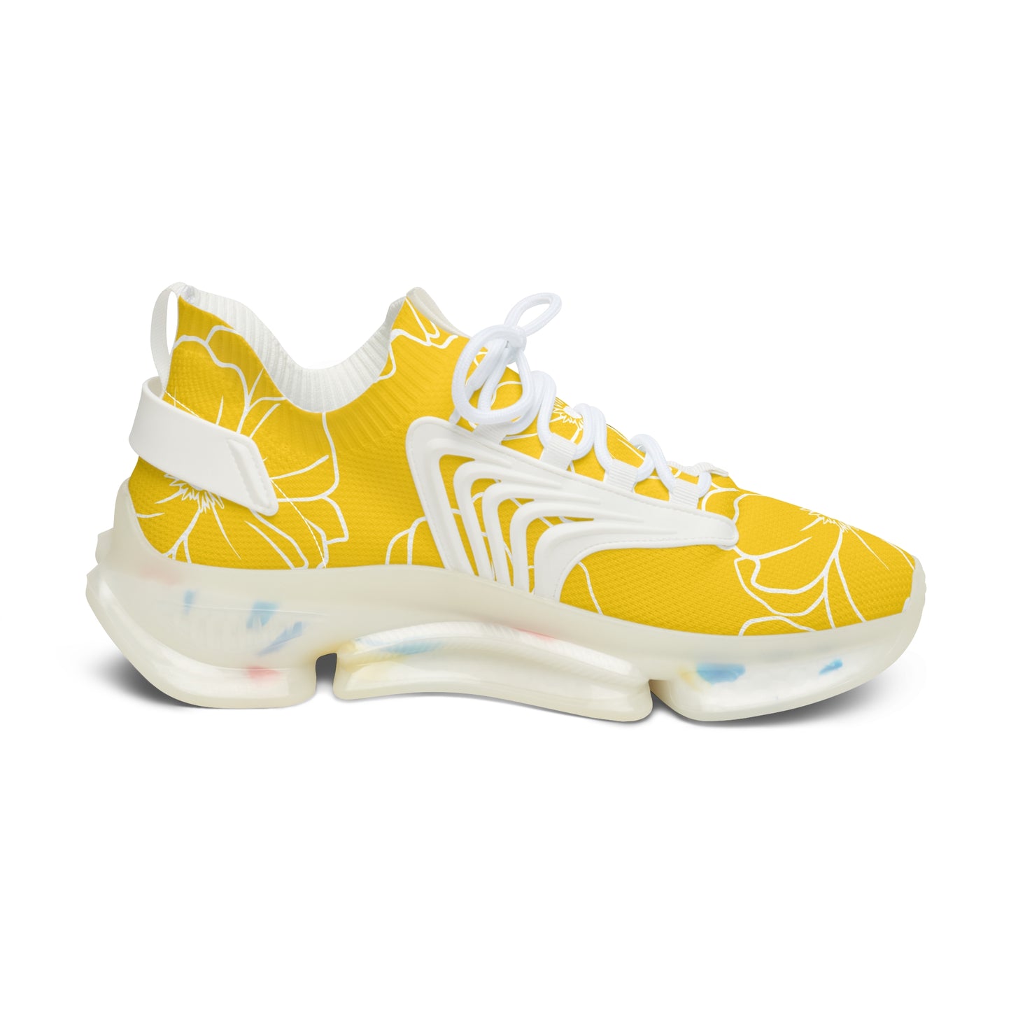 Women's Mesh Sneakers | Yellow Floral Patterns