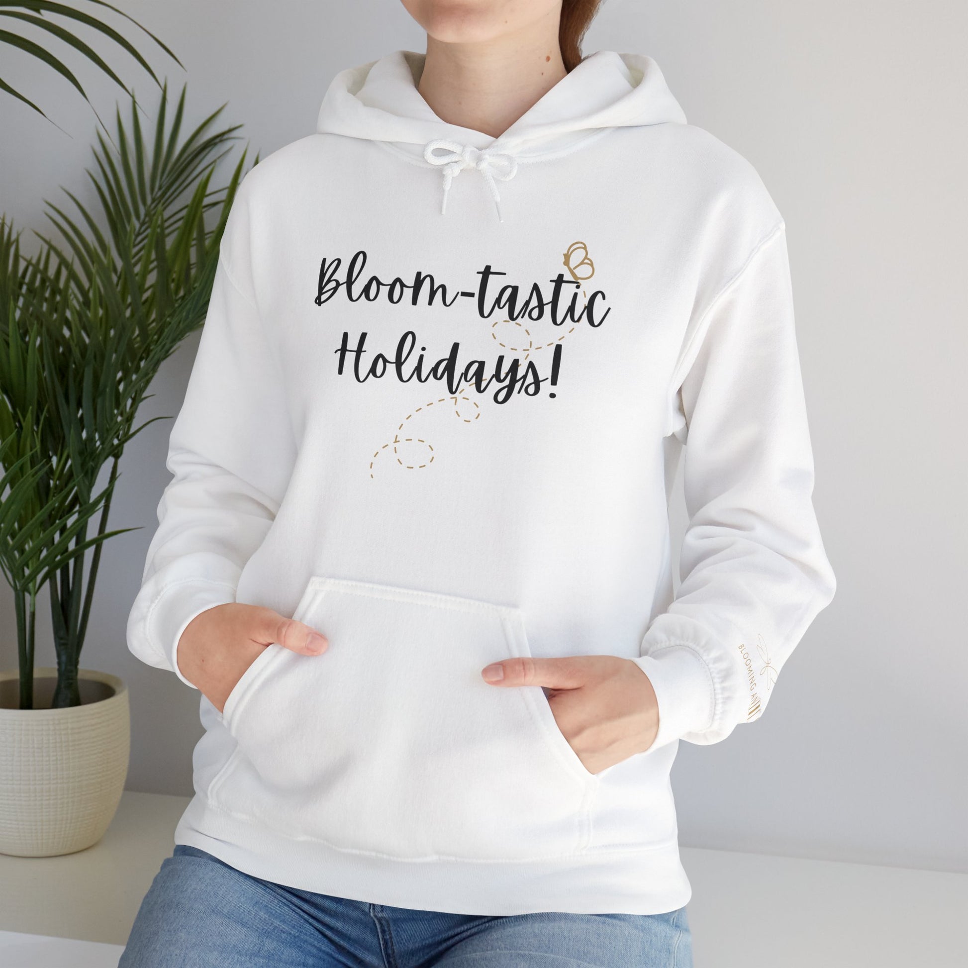 Unisex Bloom-tastic Holidays Hooded Sweatshirt with Printed Sleeve