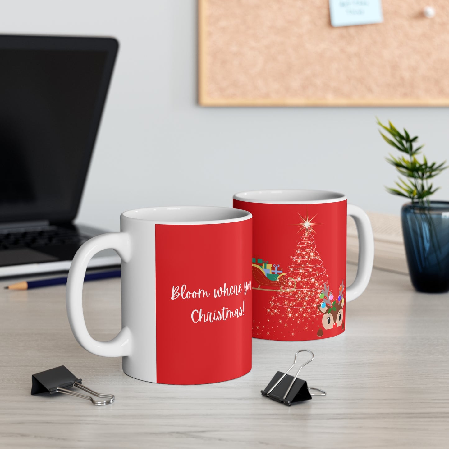 Bloom Where You Christmas Reindeer 11oz Mug