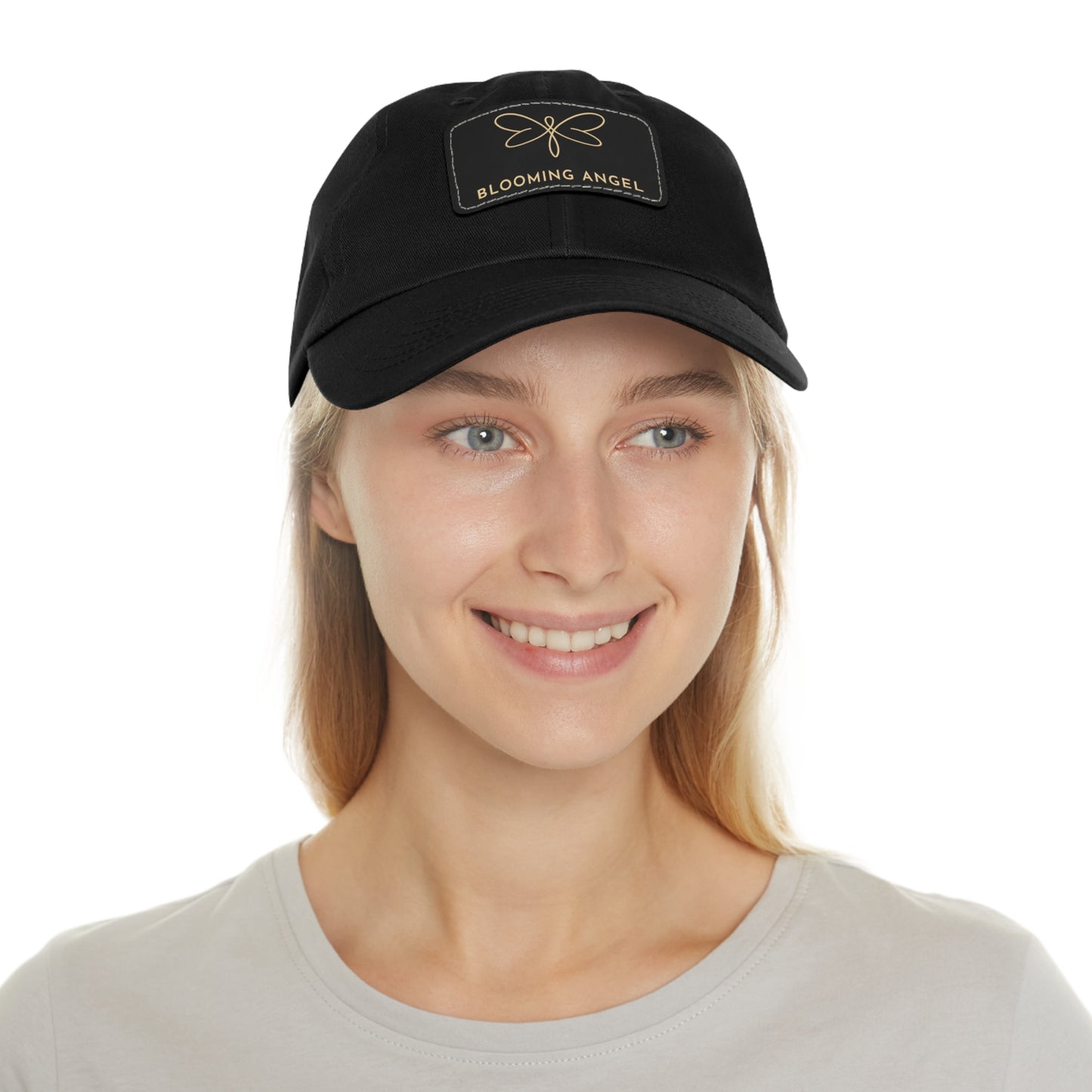 Blooming Angel Dad Hat with Rectangular Leather Patch