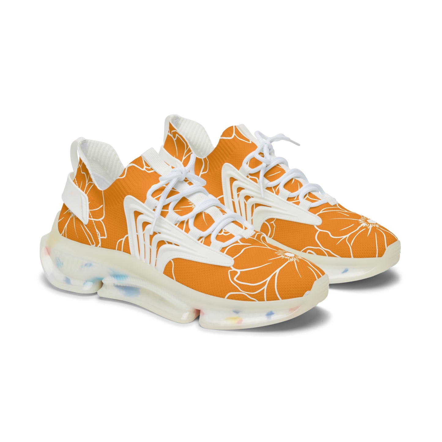 Women's Mesh Sneakers | Orange Floral Patterns