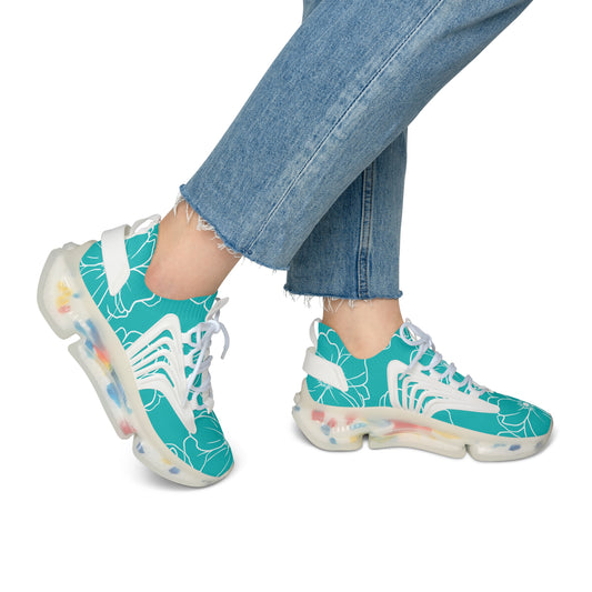 Women's Mesh Sneakers | Turquoise Floral Patterns