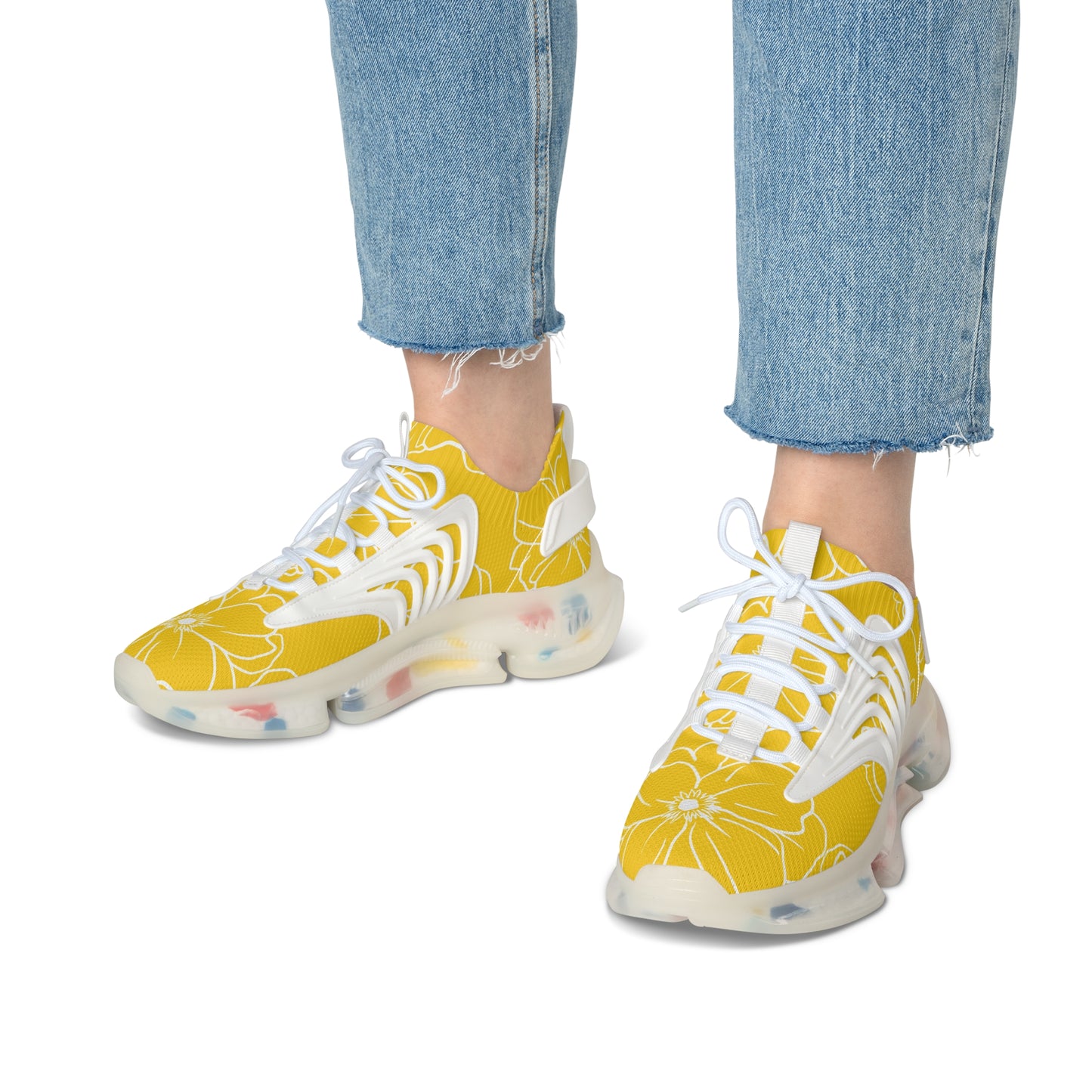 Women's Mesh Sneakers | Yellow Floral Patterns